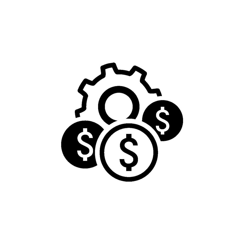 Settings gear icon with multiple dollar signs attached.